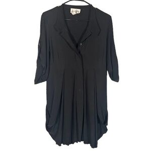 Joseph Ribkoff Black Pleated Button Front Tunic Top Gothic lagenlook Size 10